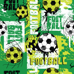 Abstract seamless pattern for boys. Football soccer pattern. Grunge urban pattern with football ball. Repeated sport pattern.