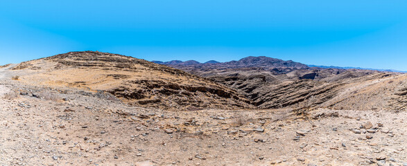 A view from seaside the road in the Kuiseb Pass in the Namib-Naukluft National Park, Namibia in the dry season