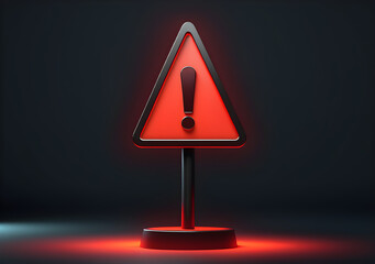 Realistic red caution warning sign for attention exclamation mark traffic sign by 3d render illustration. Generative AI - obrazy, fototapety, plakaty