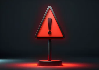 Fotobehang Realistic red caution warning sign for attention exclamation mark traffic sign by 3d render illustration. Generative AI © DAR