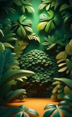 Tropical Trees and leaves wallpaper design - 3D illustration, Generative AI