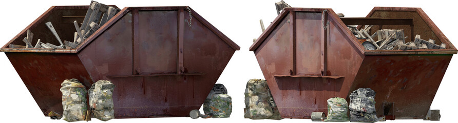 debris container red full of waste