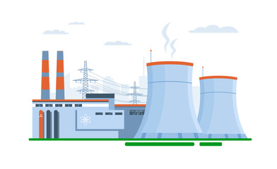Concept illustration of a nuclear power plant. Vector illustration.
