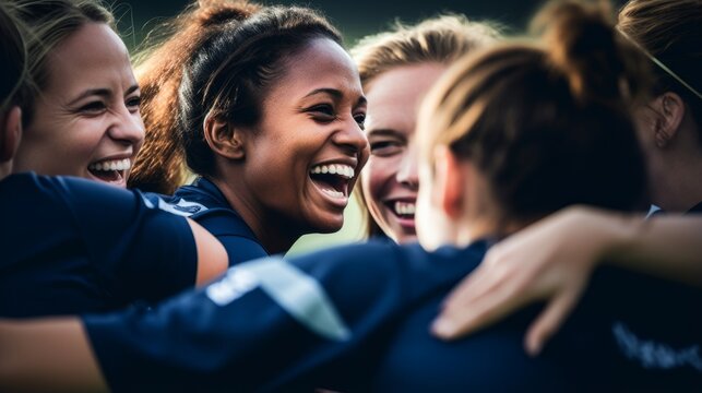 A closeup of a winning team's huddle in excitement