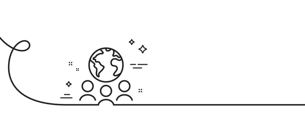 Global business line icon. Continuous one line with curl. International outsourcing group sign. Internet marketing symbol. Global business single outline ribbon. Loop curve pattern. Vector