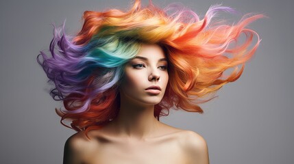 Fototapeta premium A woman flaunting a bold and unconventional spectrum of hair colors