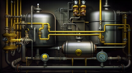 Industrial plant background with shiny pipes.