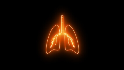Neon lung symbol. body parts set components. Human Organ Lung Line Icon On Black Background.