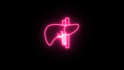 The anatomy of the human liver. Organ anatomy in outline vector artwork in 3D line art style on neon abstract background.