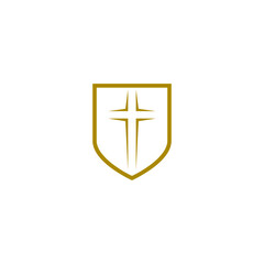 Christian cross and shield of faith icon isolated on white background