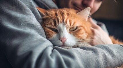 A heartwarming moment of a cat and its human cuddling on the couch