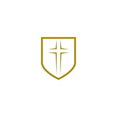 Christian cross and shield of faith icon isolated on white background