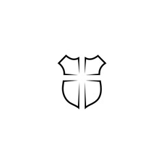 Christian cross and shield of faith icon isolated on white background