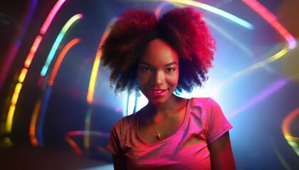 Beauty portrait of a cool, good-looking African American girl dancing moves with Afro hair 