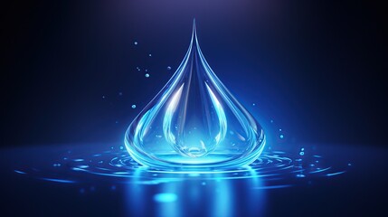 Blue shiny transparent water drop on dark background. AI generated image