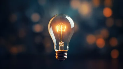 Deurstickers Single light bulb light up at night with blurred background. AI generated image © orendesain99