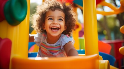 Fototapeta na wymiar A joyful child playing on a colorful playground
