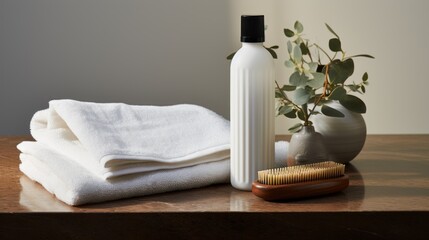 White Towel And Oil Bottle On A Marble Table