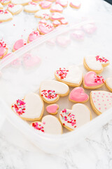 Heart-shaped sugar cookies with royal icing