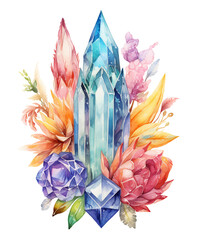 Enchanting Watercolor Fairy Crystals Clipart, Fairy Crystals Sublimation with Watercolor Art, Transparent Background, transparent PNG, Created using generative AI