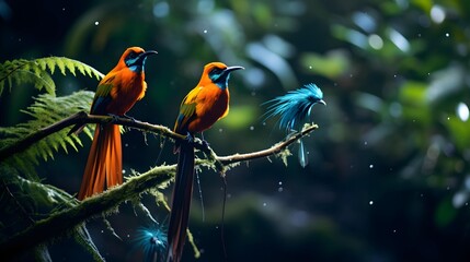 beautiful view of the long-tailed bird of paradise in the forest
