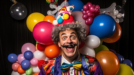 Fototapeta na wymiar A clown entertaining with balloon animals and goofy hats