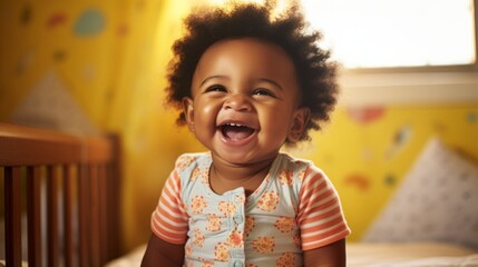A contented baby giggling with pure positivity