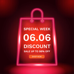 Fototapeta premium 06.06 digital banner design. Sale product banner. Discount sale special offer. Special occasion discount promotion, voucher, poster, template, background. Seasonal Sale. Season sale. Vector 