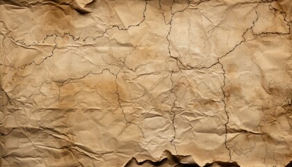 Photo of a Weathered Piece of Brown Paper with Intricate Cracks and Texture - obrazy, fototapety, plakaty