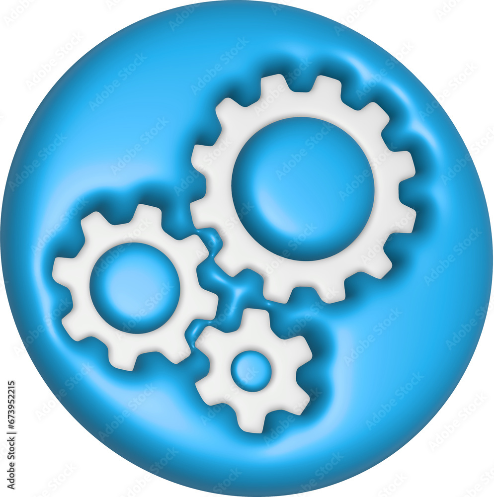 Aufkleber 3d rendering setting gear icon. illustration with shadow isolated on white.