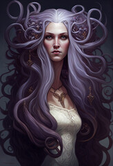 Fototapeta premium A woman with purple long hair. AI Generated