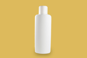 Plastic Shampoo Bottle With Flip-Top Lid. MockUp yellow background