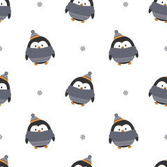 Christmas seamless pattern with funny penguins. Print for wrapping paper, pattern fills, winter greetings, web page background