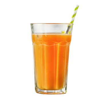 Orange Juice in a Glass with Straw IIllustration Art With a Transparent Background Generative AI.