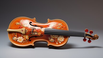 Classic violin with flower painting on the body. AI generated image