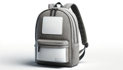  Backpack Mock-Up with Blank Label on White Background