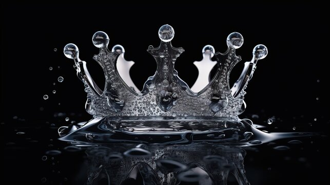 Kings crown with shadow on water black background. AI generated image