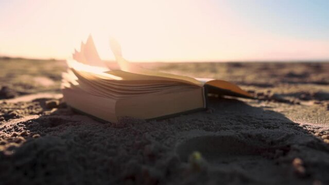 Open book against sunset background
