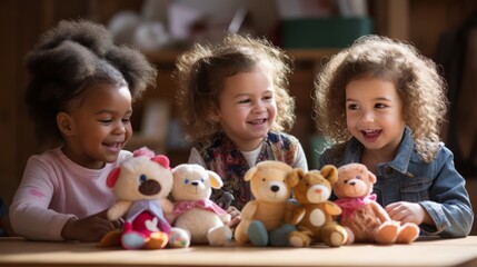 A group of children from various backgrounds sharing toys