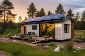 Fototapeta na wymiar Charming Tiny House in the Countryside with Solar Panels