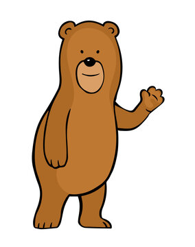 bear; teddy; vector; kind; hello; gesture; postcard; print; illustration; line; cartoon; white; hand drawn; isolated; forest; toy; background; baby; picture; brown; character; doll; happy; adorable; a