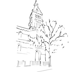 Paris.Urban Illustration for coloring. Background.City. Line style
