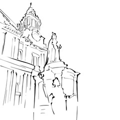 London. St. paul's cathedral. Urban Illustration for coloring. Background.City. Line style
