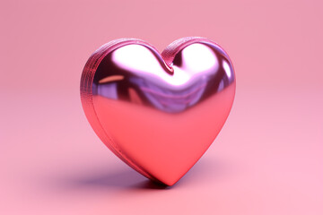 Love, care, family, Valentine Day concept. Pink chrome heart shape object or balloon on plain background with copy space