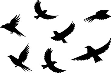 birds in flight simple black silhouette vector set of bird flying different angles