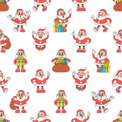 Retro-style Seamless Pattern Featuring Jolly Santa Claus With A Vintage Charm, Perfect For Holiday-themed Designs