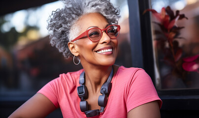 Serenity Found: Black Mature Woman Embracing the Outdoors