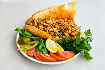 Delicious turkish kebab tantuni .Mersin et tavuk ekmek arasi tantuni,  tantuni durum.
