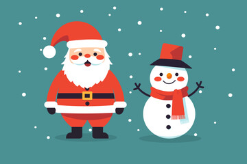 Cheerful Santa Claus and cute snowman. Simple cartoon vector illustration for Christmas or New Year design.