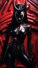  feminino usando dem&ocirc;nio. Tiro de est&uacute;dio de arte. Garota g&oacute;tica sensual 